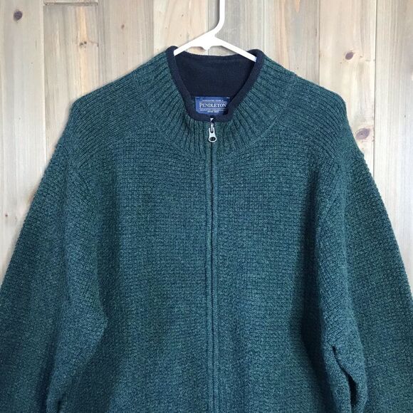 Pendleton Mens Green 100% Shetland Wool Full Zip Sweater Size XL - Picture 4 of 16